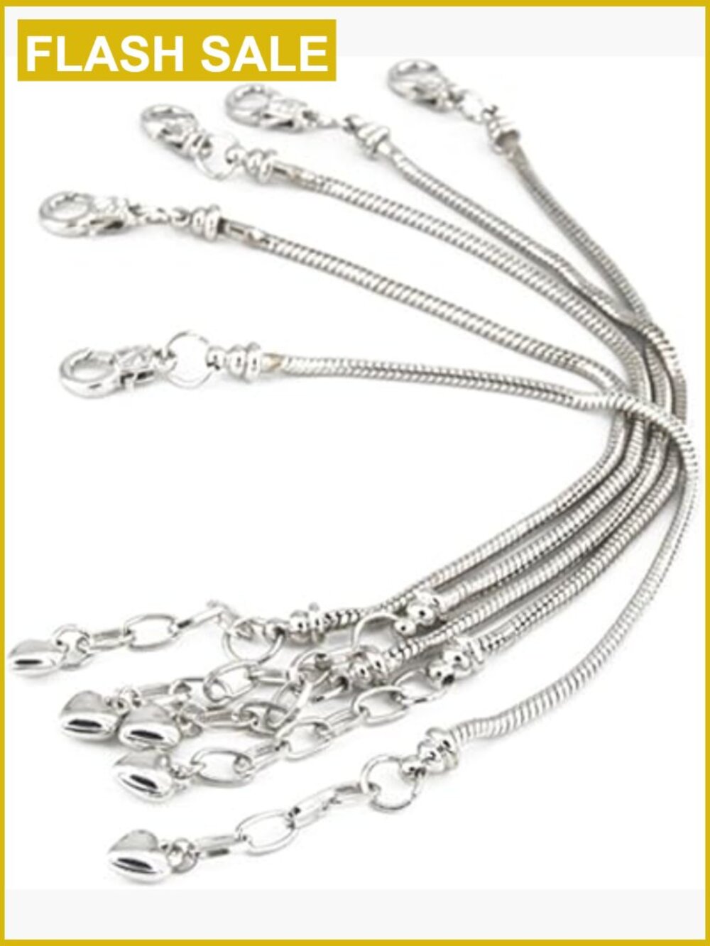 5pcs Charm Bracelet Starter Snake Chain Lobster Clasp Fits Pandora Beads - Picture 1 of 7